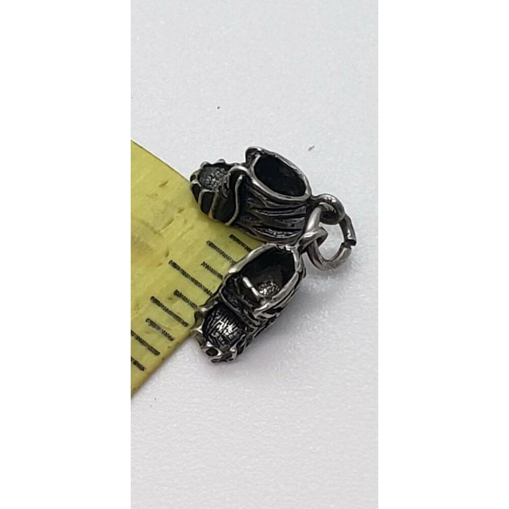 Vintage Charm Baby Shoes Booties Sterling Silver Tiny Pair Pendant Mom Kid - Picture 8 of 8